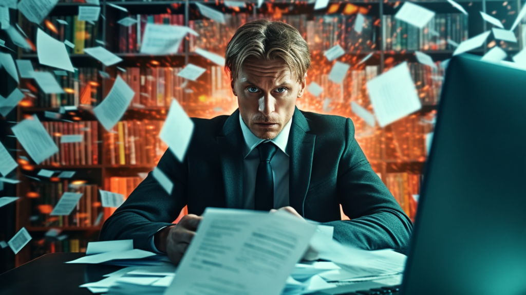 a man in a suit looks at a laptop with a concernedcf26af2c 983c 11ee bb2f 74dfbf73739b.png
