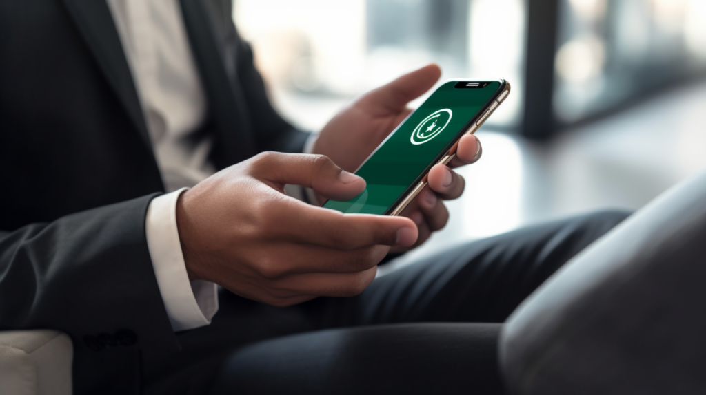 Homme utilisant une application bancaire sur smartphone.