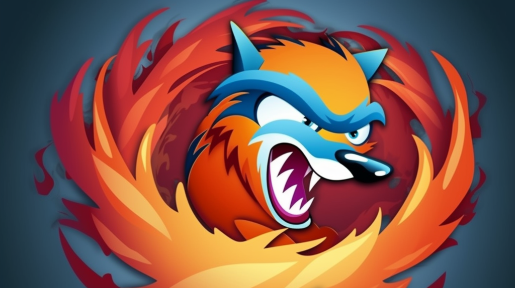 Illustration de renard enflammé, style dessin animé.